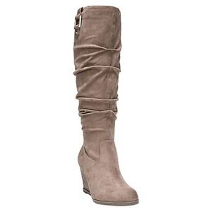 Dr Scholls tan wedge suede WIDE calf boots, Size 7.5, like new